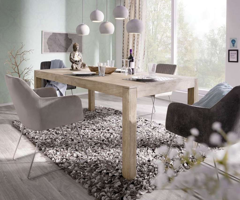 DELIFE Esstisch Indra Akazie Champagner 200x100 cm Massivholz, Esstische