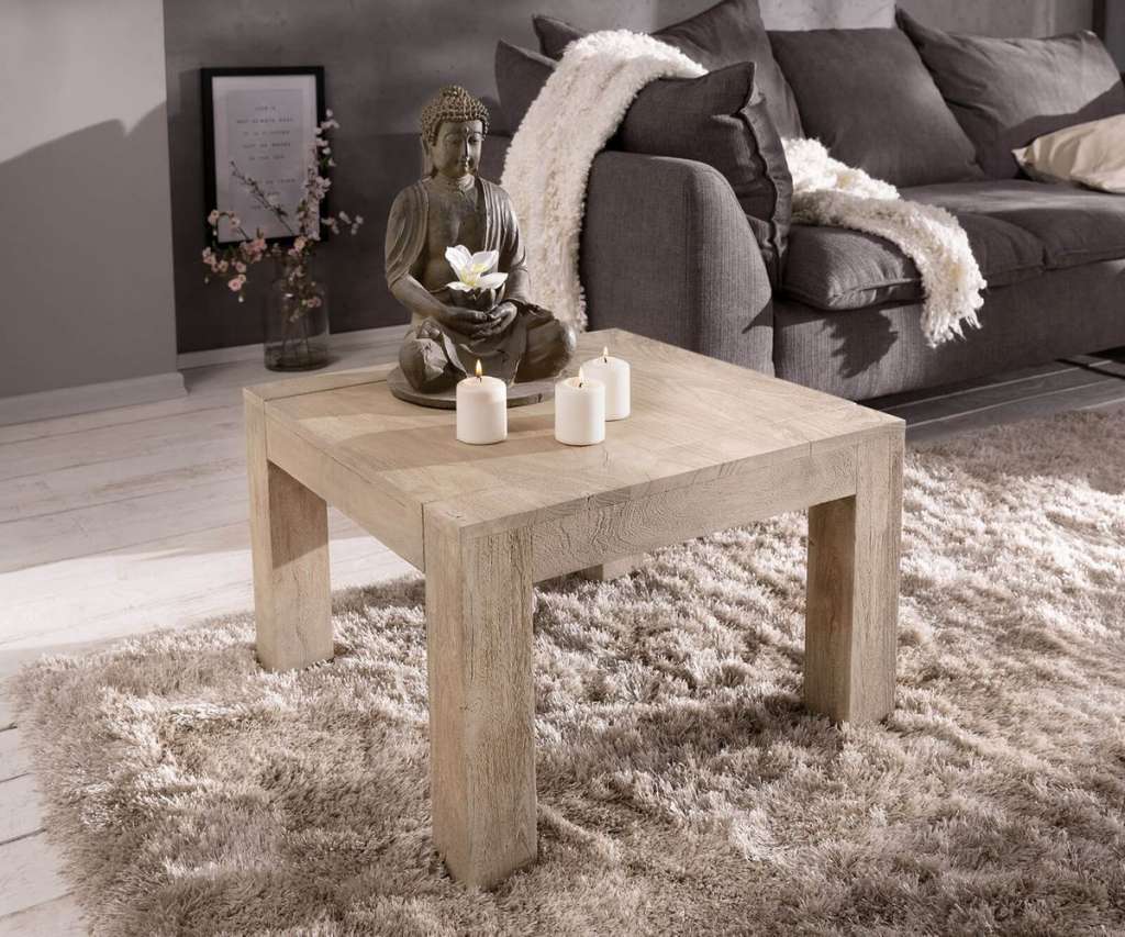 DELIFE Dekotisch Indra Akazie Champagner 60x60 cm Massivholz, Beistelltische