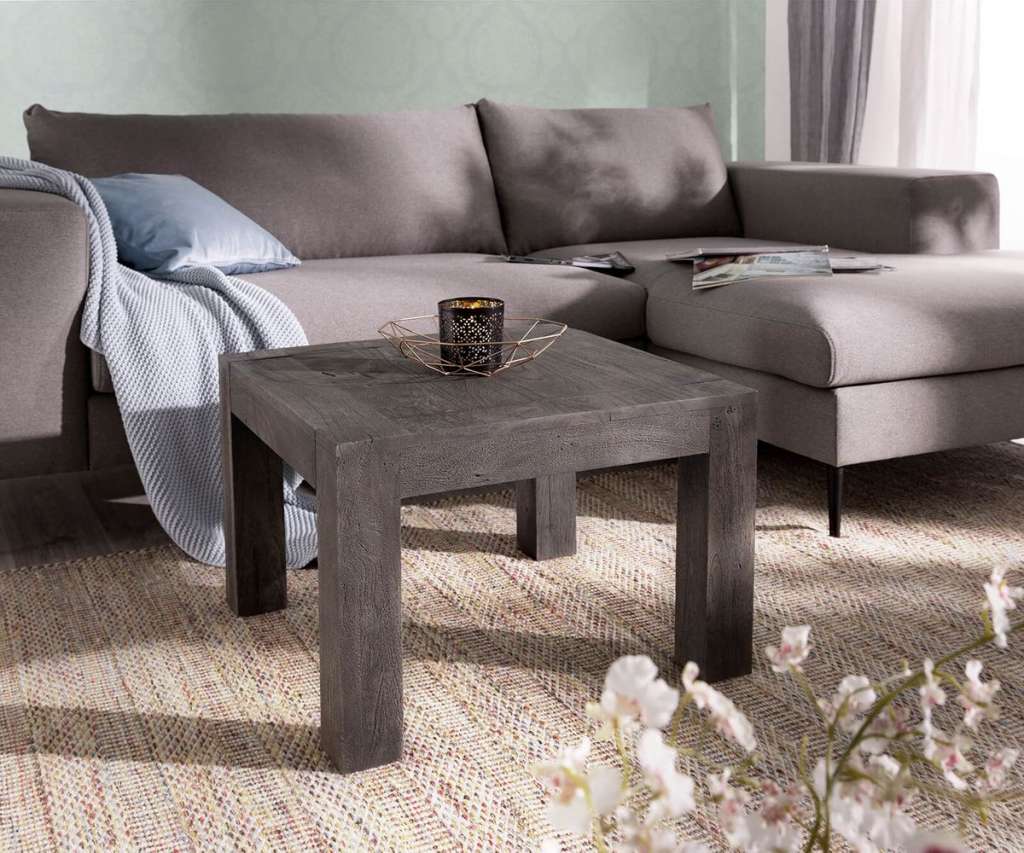 DELIFE Dekotisch Indra Akazie Platin 60x60 Massivholz quadratisch, Beistelltische