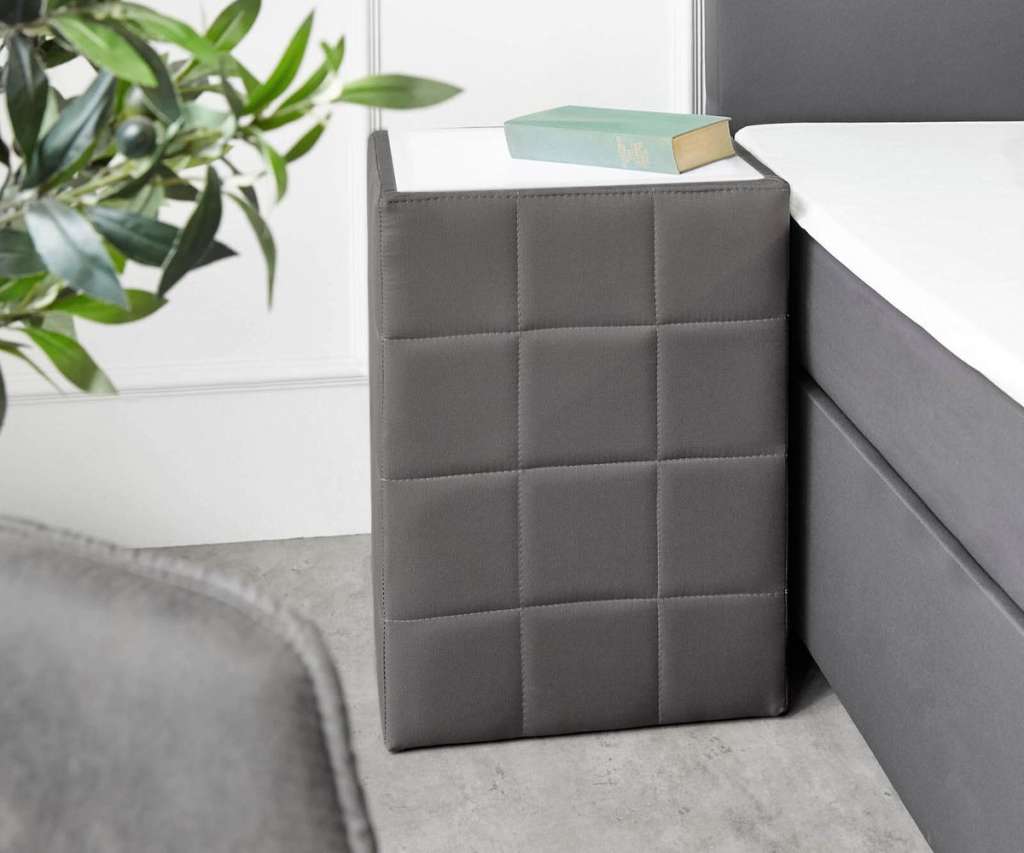 DELIFE Nachttisch Nuncia Big 41x41 Grau LED Beleuchtung Steppnaht, Nachttische