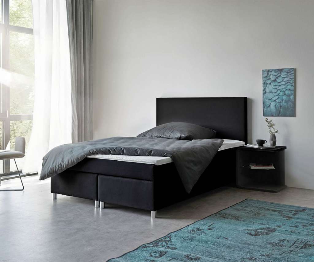 DELIFE Boxspringbett Cloud 140x200 cm Schwarz Topper und Matratze Flachgewebe, Boxspringbetten
