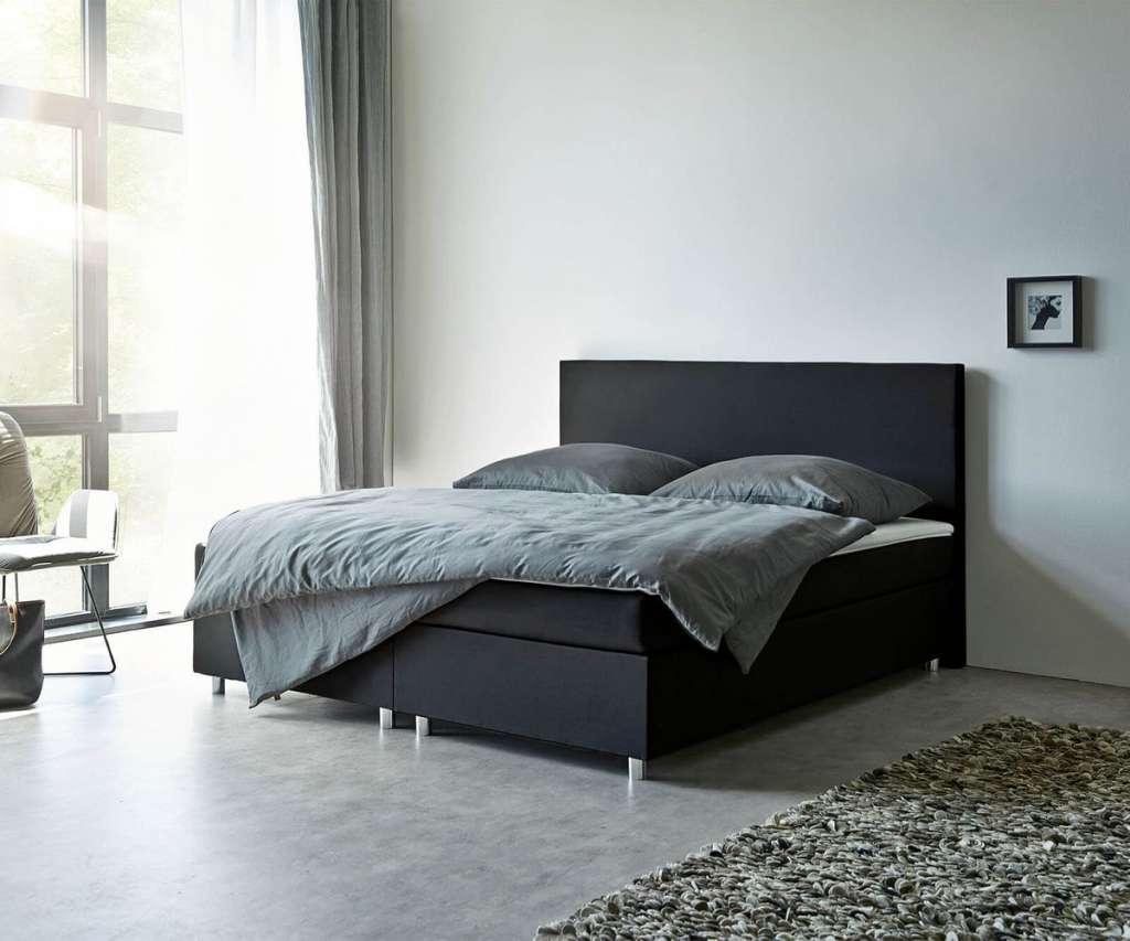 DELIFE Boxspringbett Cloud 180x200 cm Schwarz Topper und Matratze Flachgewebe, Boxspringbetten