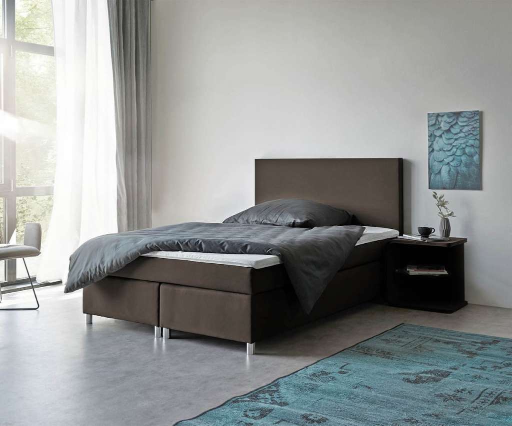 DELIFE Boxspringbett Cloud 140x200 cm Braun Topper und Matratze Flachgewebe, Boxspringbetten