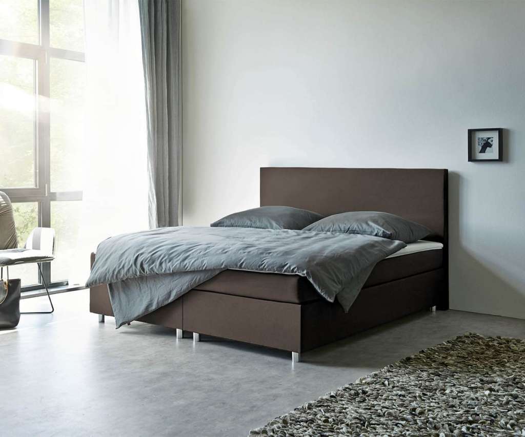 DELIFE Boxspringbett Cloud 180x200 cm Braun Topper und Matratze Flachgewebe, Boxspringbetten