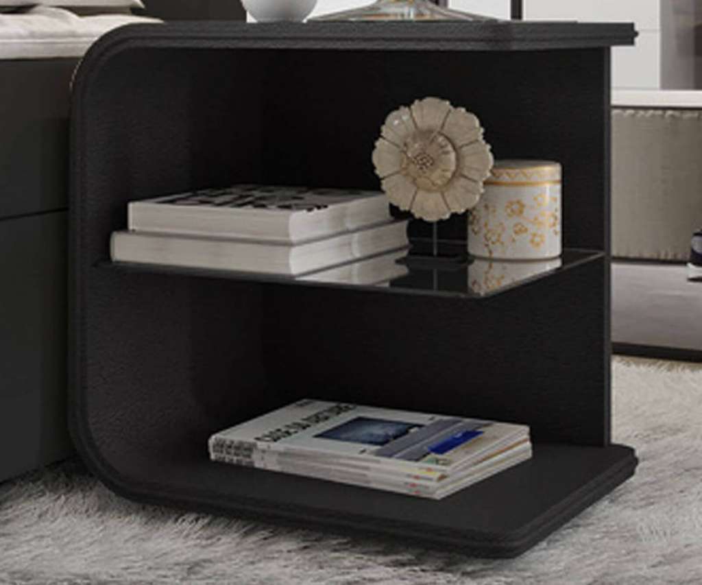 DELIFE Nachttisch Oscar Big 50cm hoch Schwarz mit LED und Glasablage, Nachttische