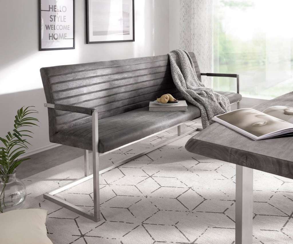 DELIFE Sitzbank Earnest 200 cm Grau Vintage mit Armlehne, Bänke