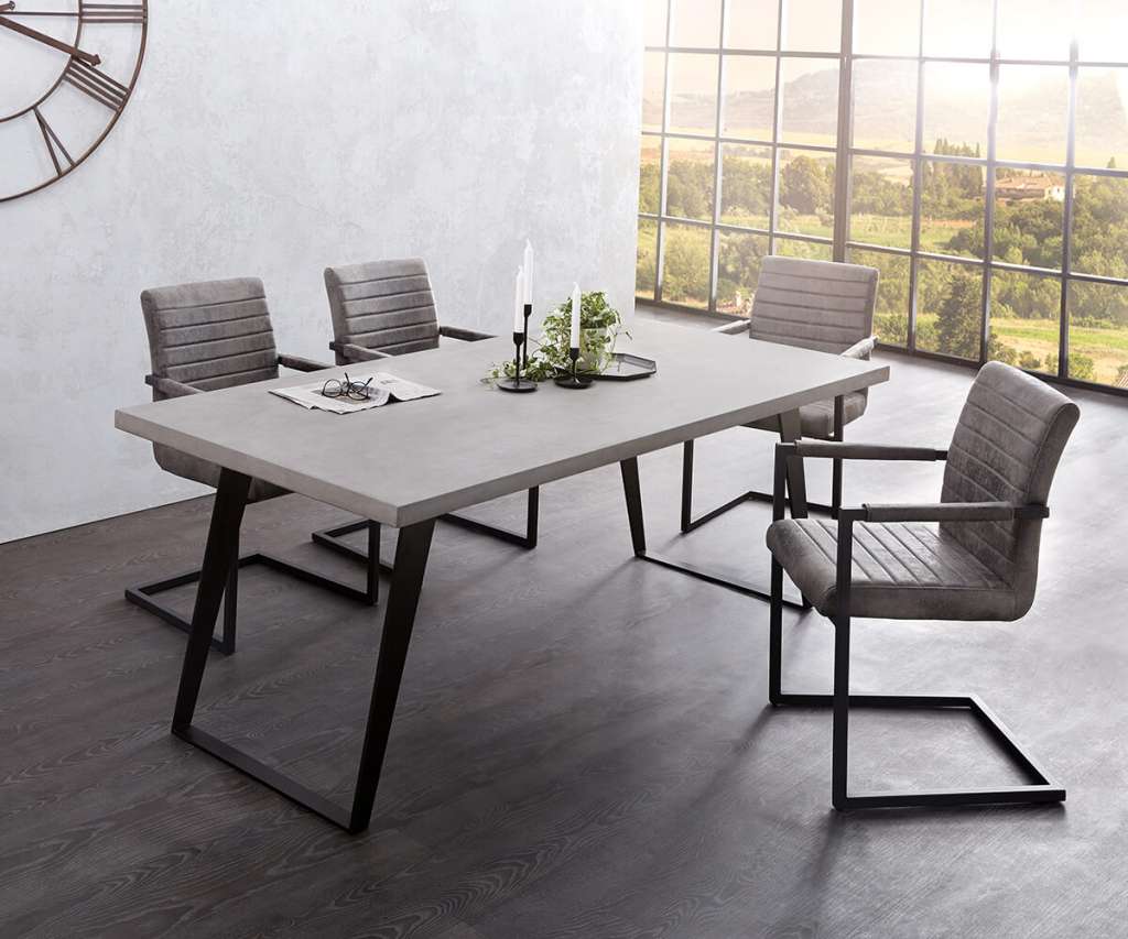 DELIFE Esstischgruppe Cement-Edge 200x100 cm Grau mit 6 Stühlen, Esstischgruppen