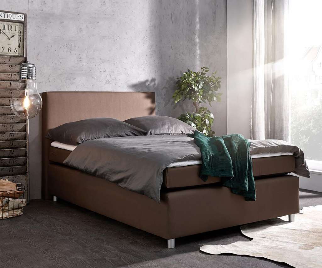 DELIFE Boxspringbett Paradizo 140x200 cm Braun Topper und Matratze Flachgewebe, Boxspringbetten