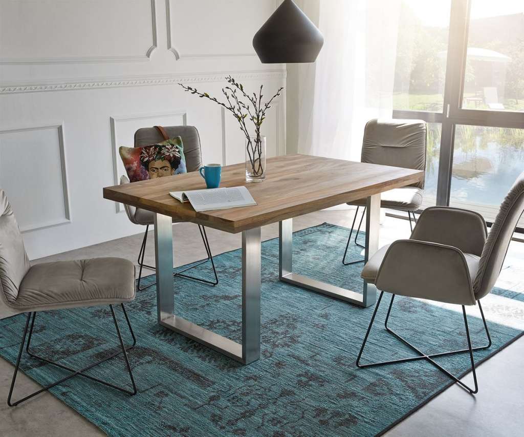 DELIFE Esstisch Classic-Edge 140x90 Sheesham Natur Gestell Schmal, Esstische