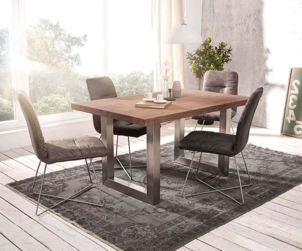 DELIFE Esstisch Classic-Edge 140x90 Akazie Braun Gestell Breit, Esstische