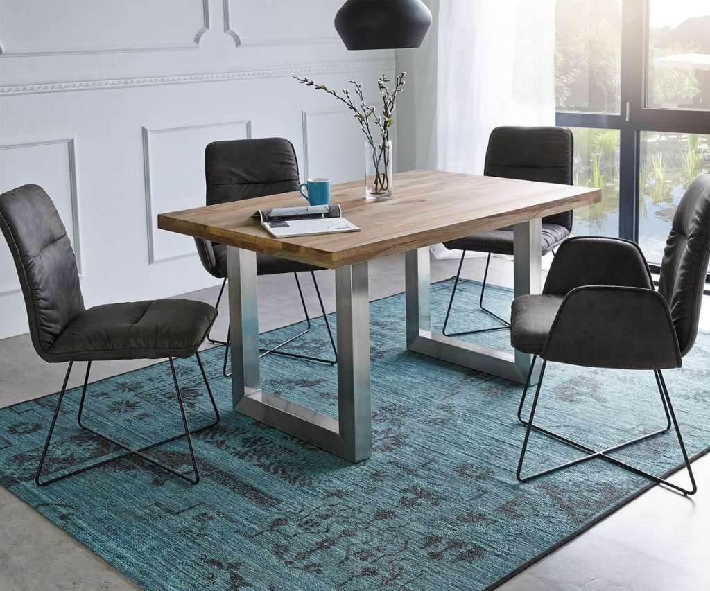 DELIFE Esstisch Classic-Edge 140x90 Sheesham Natur Gestell Breit, Esstische