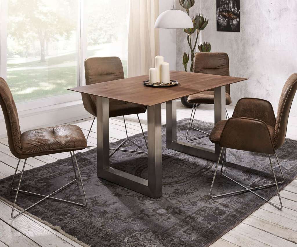 DELIFE Esstisch Swiss-Edge 140x90 Akazie Braun Gestell Breit, Esstische