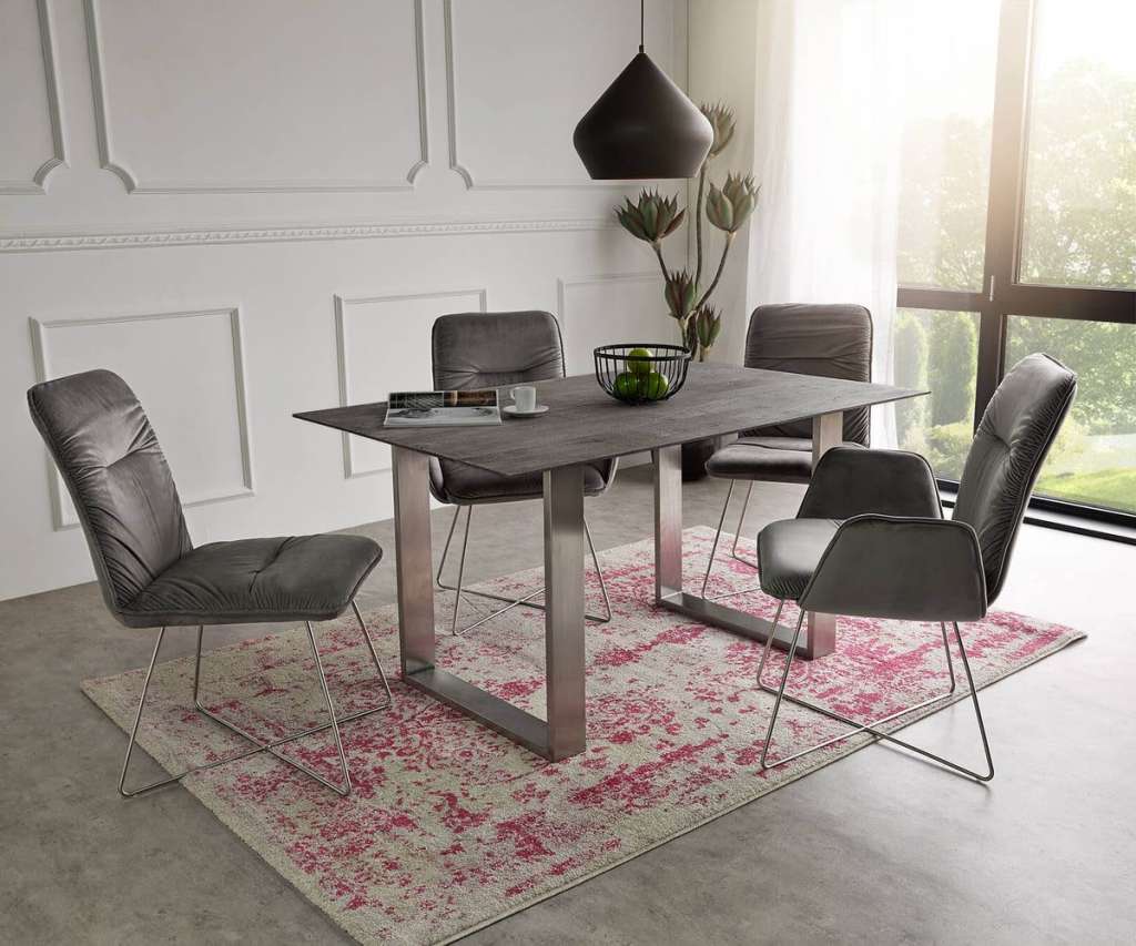 DELIFE Esstisch Swiss-Edge 140x90 Akazie Platin Gestell Schmal, Esstische