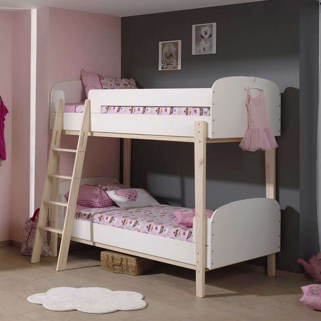 Kinderstockbett in Weiß Kieferfarben