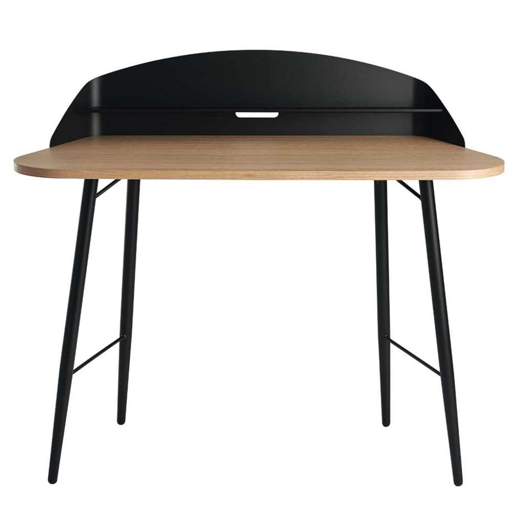 Designschreibtisch in Eichefarben und Schwarz Bildschirmaufsatz