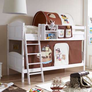 Kinderdoppelhochbett in Weiß Braun Piraten Design