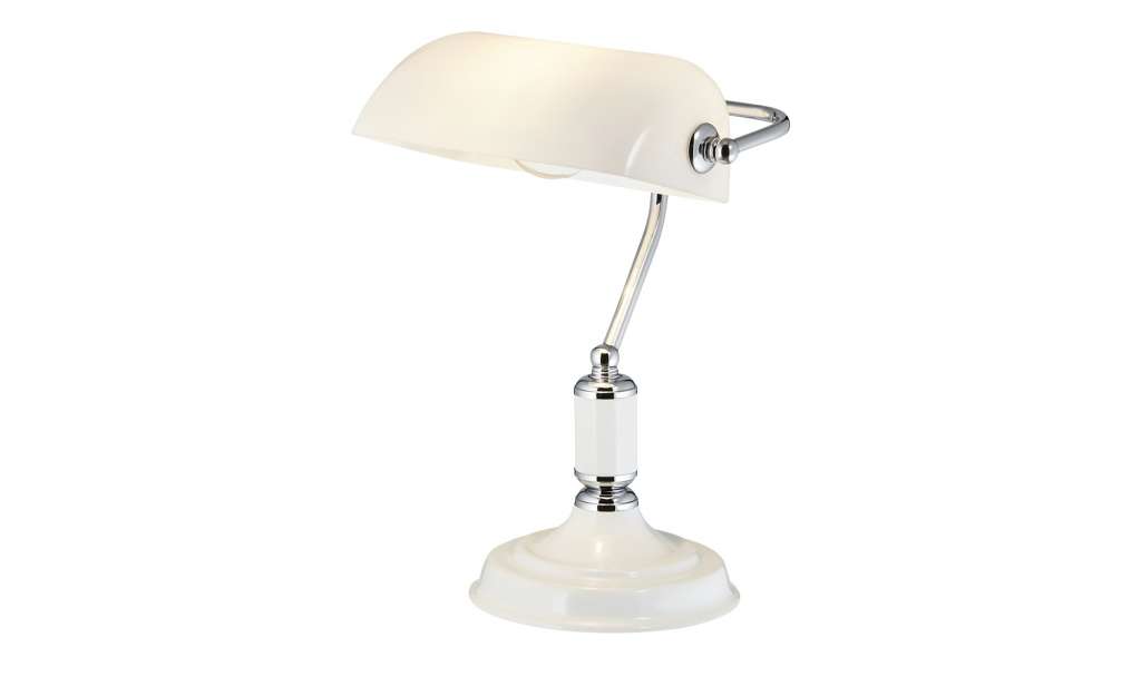 HOME STORY Bankerslamp, 1-flammig, Weiß-Chrom ¦ weiß ¦ Maße (cm): B: 20 H: 36 Lampen & Leuchten > Innenleuchten > Tischlampen - Höffner