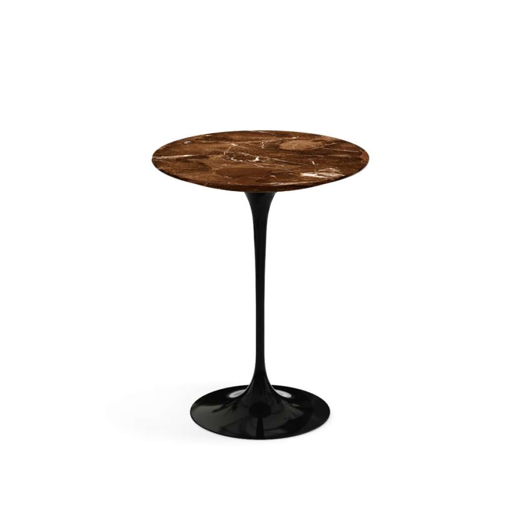 Knoll International - Saarinen Beistelltisch - rund 41 Ø - Brown Emperador Marmor - satiniert/matt - Säulenfuß schwarz - indoor