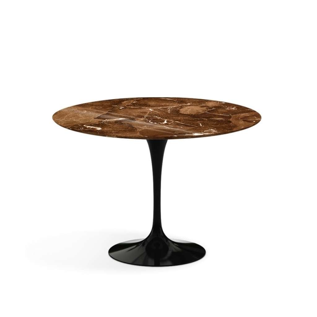 Knoll International - Saarinen Esstisch - rund 107 Ø - Brown Emperador Marmor - hochglänzend - Säulenfuß schwarz - indoor