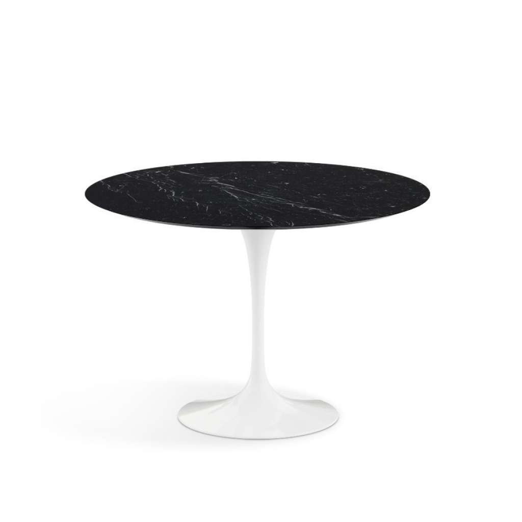 Knoll International - Saarinen Esstisch - rund 107 Ø - Nero Marquina Marmor - hochglänzend - Säulenfuß weiß - indoor