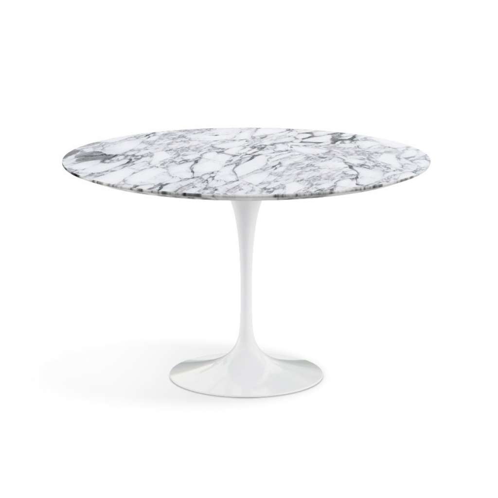 Knoll International - Saarinen Esstisch - rund 120 Ø - Arabescato Marmor - satiniert/matt - Säulenfuß weiß - indoor