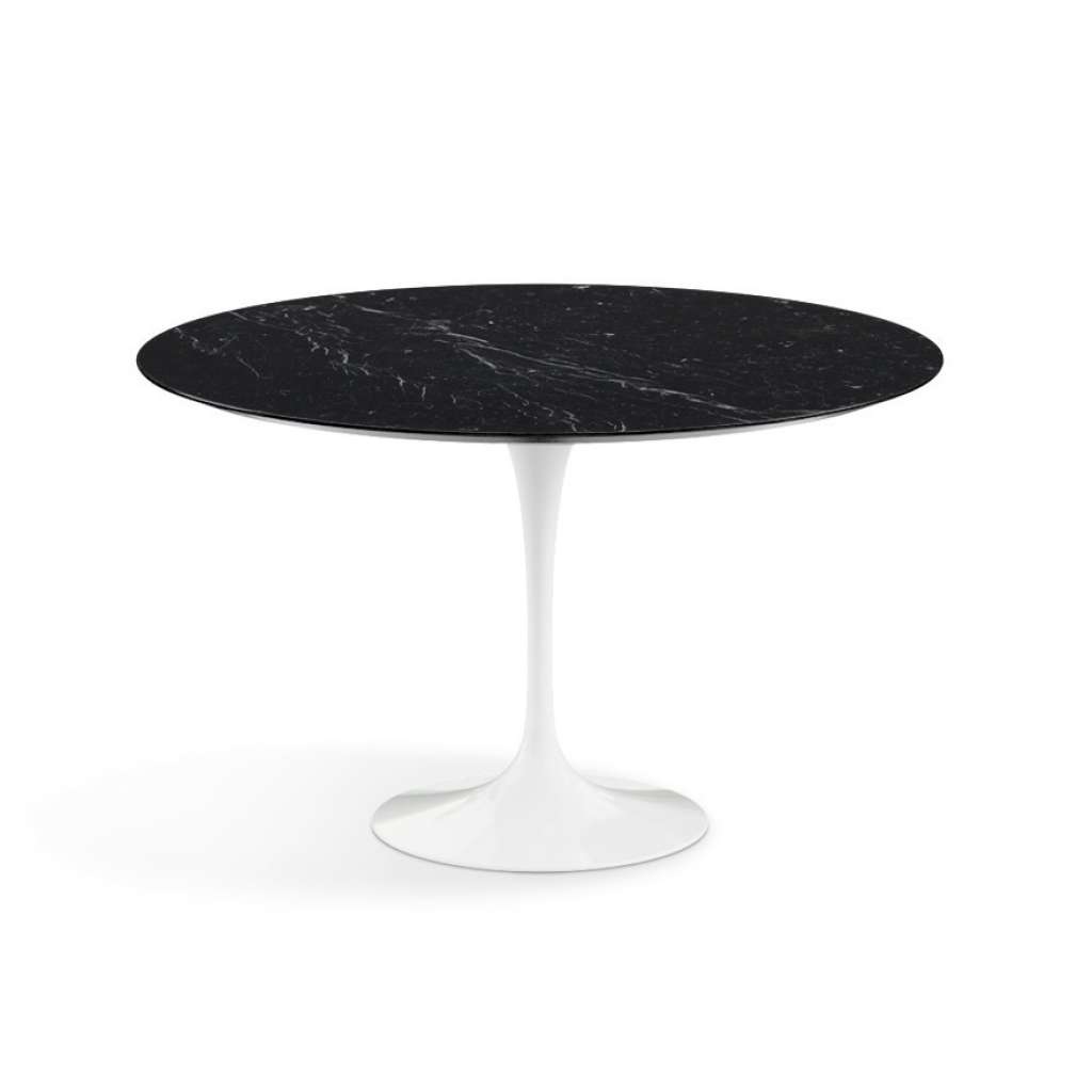 Knoll International - Saarinen Esstisch - rund 120 Ø - Nero Marquina Marmor - hochglänzend - Säulenfuß weiß - indoor