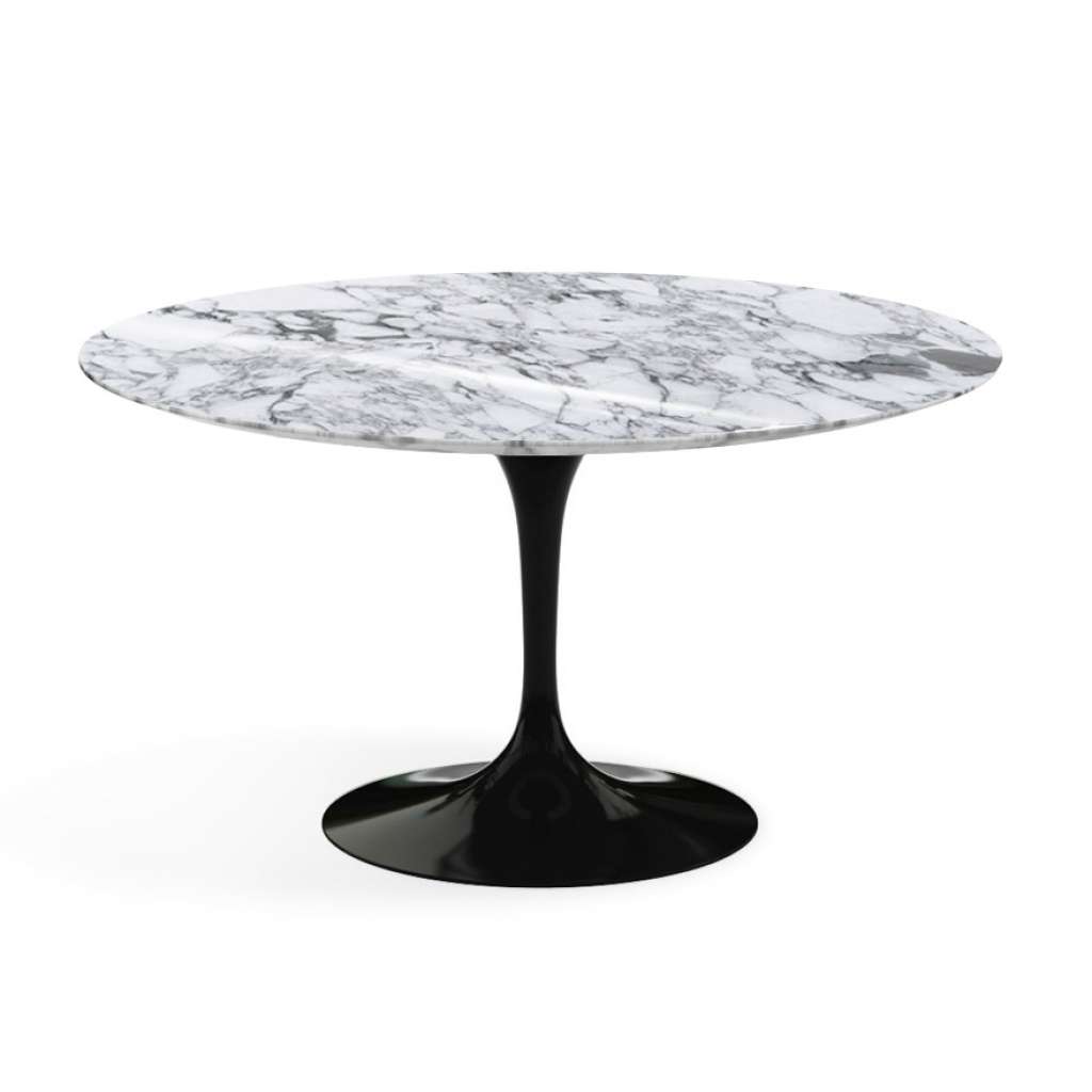 Knoll International - Saarinen Esstisch - rund 137 Ø - Arabescato Marmor - hochglänzend - Säulenfuß schwarz - indoor