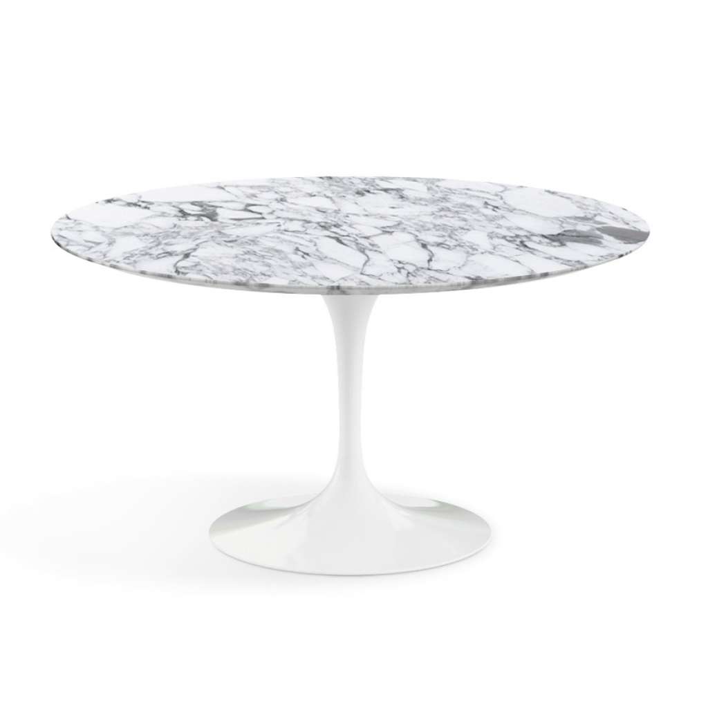 Knoll International - Saarinen Esstisch - rund 137 Ø - Arabescato Marmor - satiniert/matt - Säulenfuß weiß - indoor