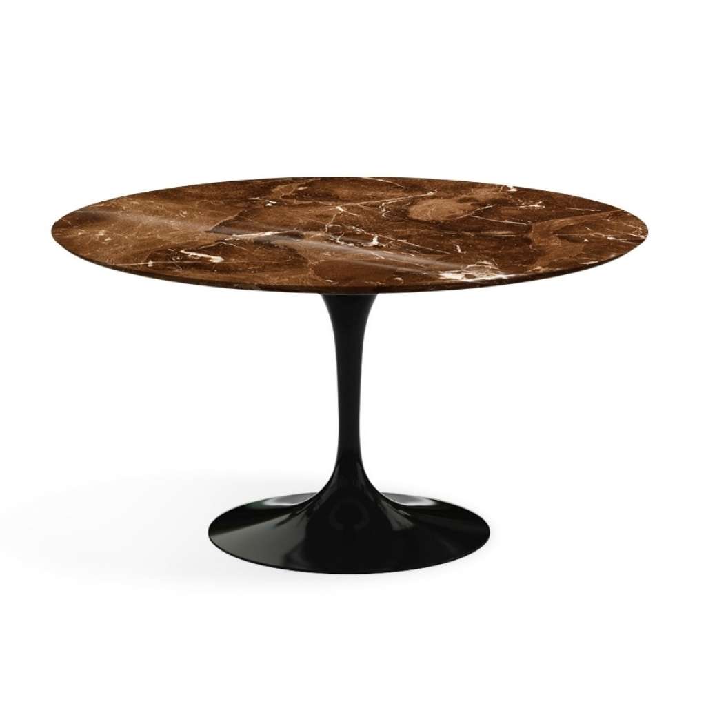 Knoll International - Saarinen Esstisch - rund 137 Ø - Brown Emperador Marmor - hochglänzend - Säulenfuß schwarz - indoor