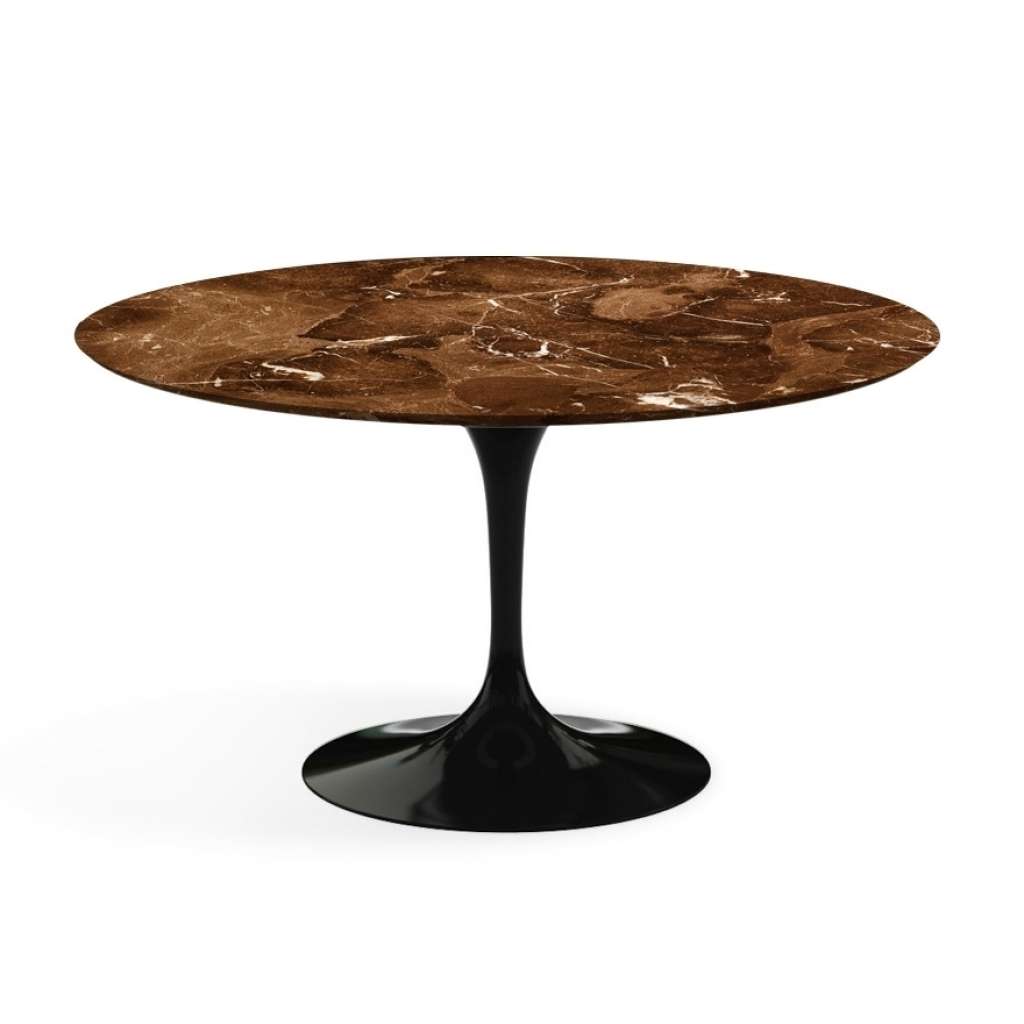 Knoll International - Saarinen Esstisch - rund 137 Ø - Brown Emperador Marmor - satiniert/matt - Säulenfuß schwarz - indoor