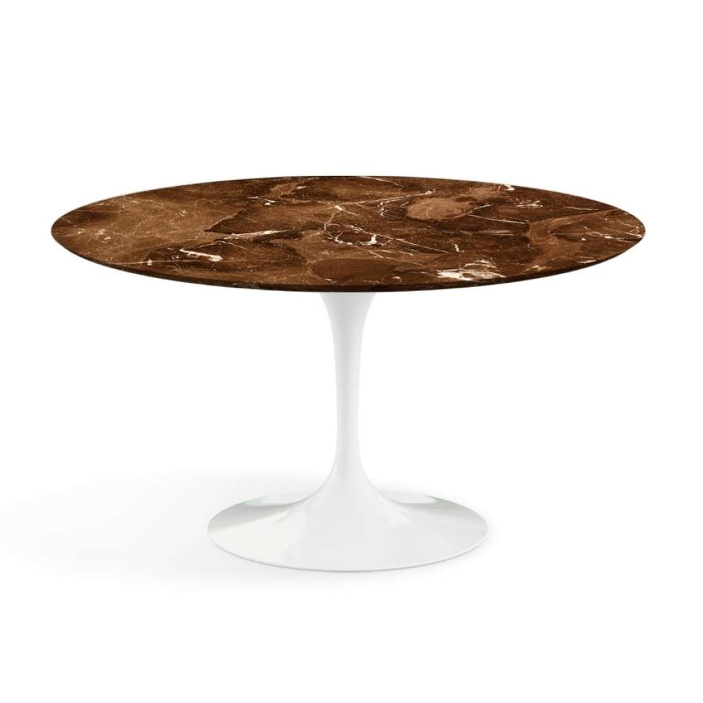 Knoll International - Saarinen Esstisch - rund 137 Ø - Brown Emperador Marmor - satiniert/matt - Säulenfuß weiß - indoor