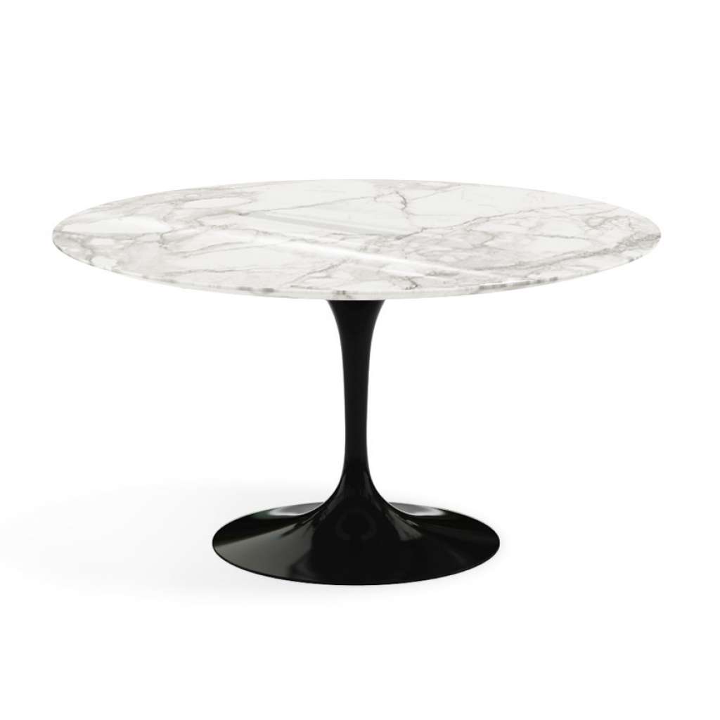 Knoll International - Saarinen Esstisch - rund 137 Ø - Calacatta Marmor - hochglänzend - Säulenfuß schwarz - indoor