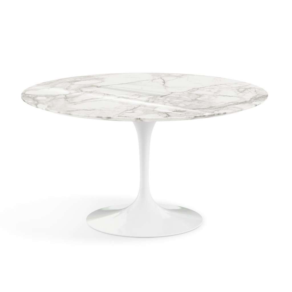 Knoll International - Saarinen Esstisch - rund 137 Ø - Calacatta Marmor - hochglänzend - Säulenfuß weiß - indoor