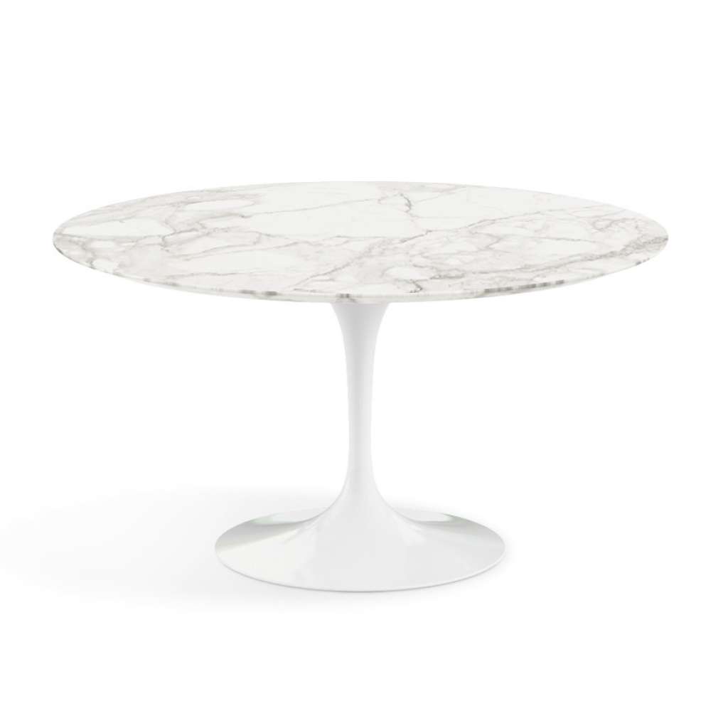 Knoll International - Saarinen Esstisch - rund 137 Ø - Calacatta Marmor - satiniert/matt - Säulenfuß weiß - indoor