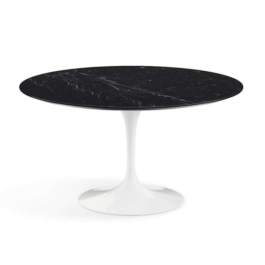 Knoll International - Saarinen Esstisch - rund 137 Ø - Nero Marquina Marmor - hochglänzend - Säulenfuß weiß - indoor
