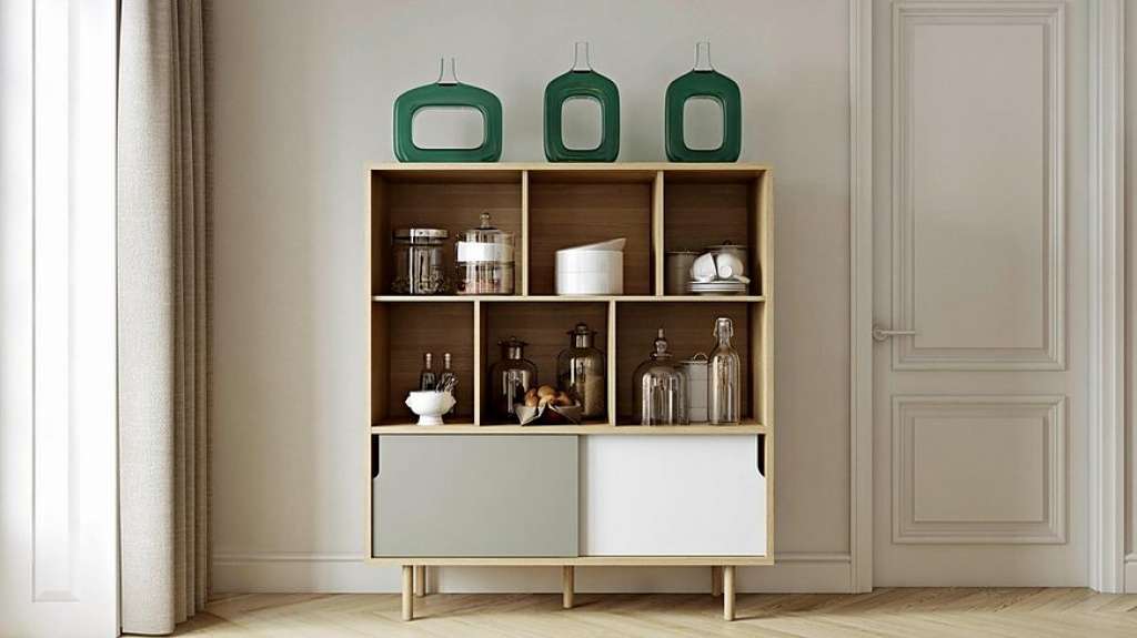 TemaHome Highboard »Dann«, mit zwei Schiebetüren und offenen Fächern, Breite 135 cm