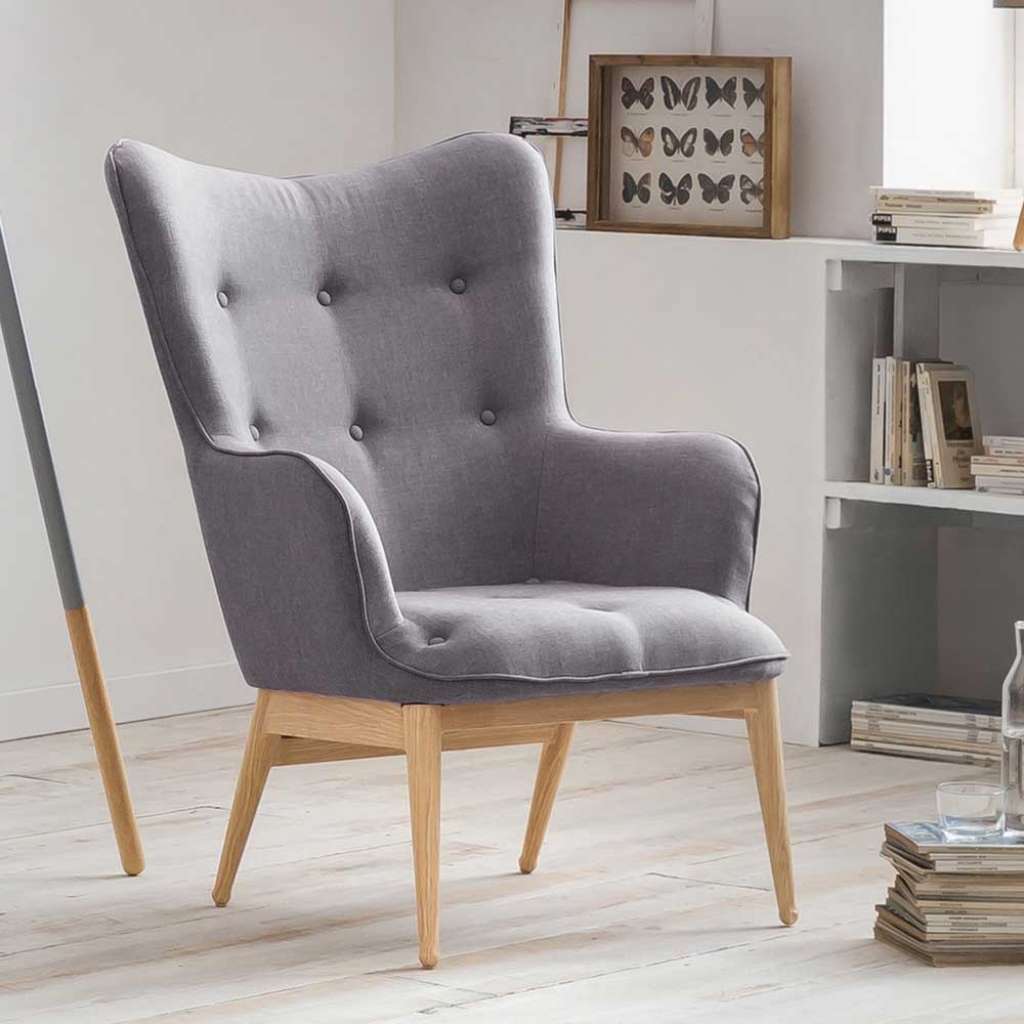 Armlehnsessel im Skandi Design Hellgrau Webstoff