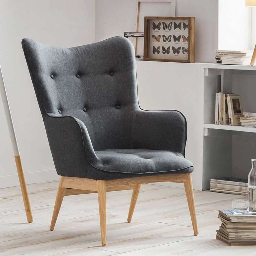 Skandi Design Sessel in Dunkelgrau Webstoff Armlehnen