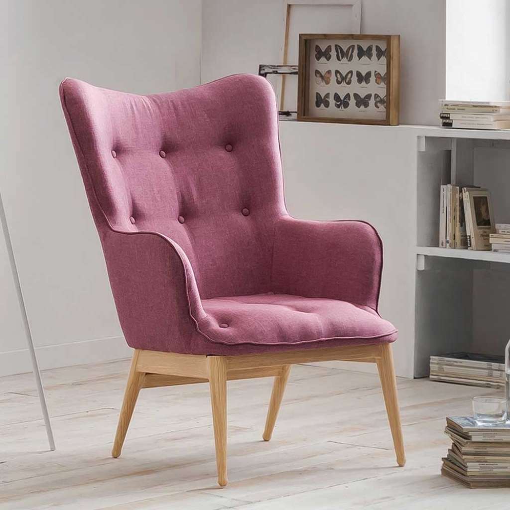 Skandi Design Polstersessel in Rosa Webstoff modern