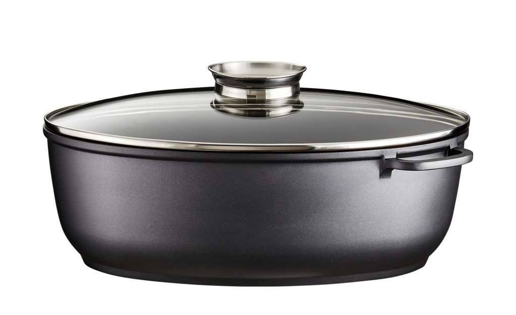 KHG Aromabräter Aluguss 38cm mit Glasdeckel ¦ schwarz ¦ Aluminium-Guss ¦ Maße (cm): B: 26 H: 13,4 Töpfe & Pfannen & Zubehör > Töpfe > Bräter - Höffner