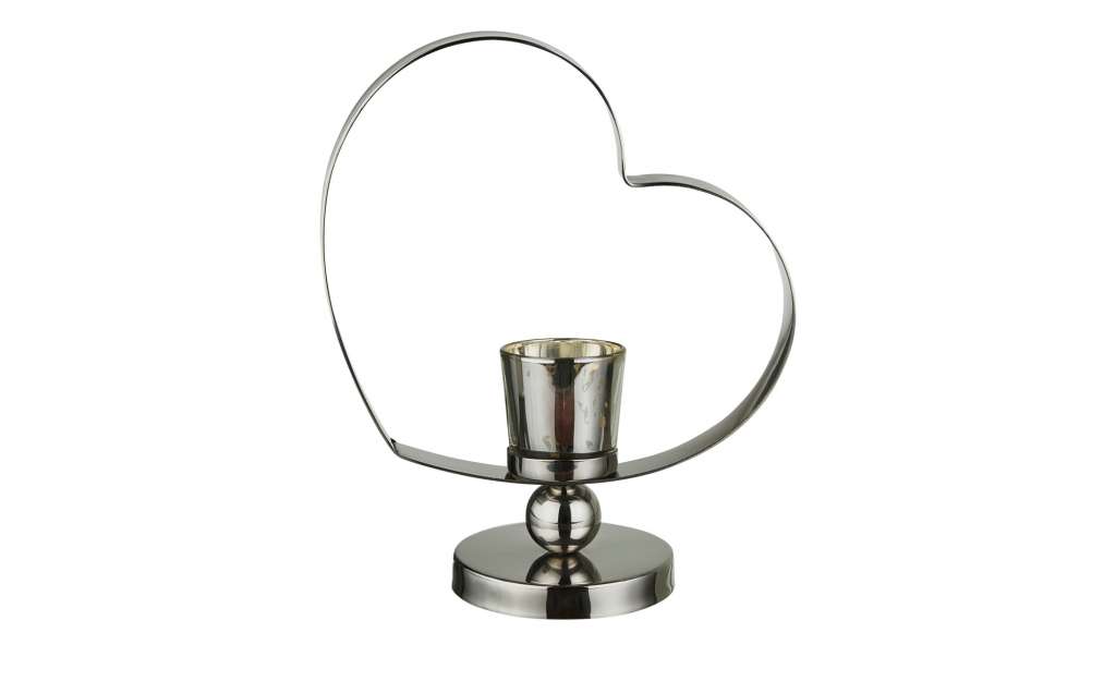 Teelichthalter  Herz ¦ silber ¦ Stahl, Glas  ¦ Maße (cm): B: 11 H: 27 Dekoration > Kerzen & Lichter > Kerzenständer - Höffner
