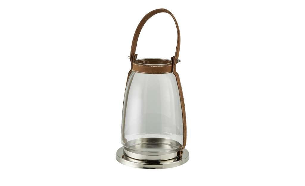 Windlicht mit Lederhenkel ¦ braun ¦ Glas , Metall ¦ Maße (cm): H: 30 Ø: [22.0] Dekoration > Laternen & Windlichter - Höffner