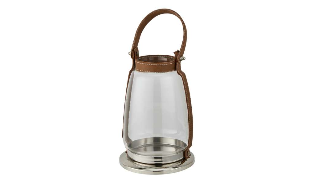 Windlicht mit Lederhenkel ¦ braun ¦ Glas , Metall ¦ Maße (cm): H: 25 Ø: [18.0] Dekoration > Laternen & Windlichter - Höffner