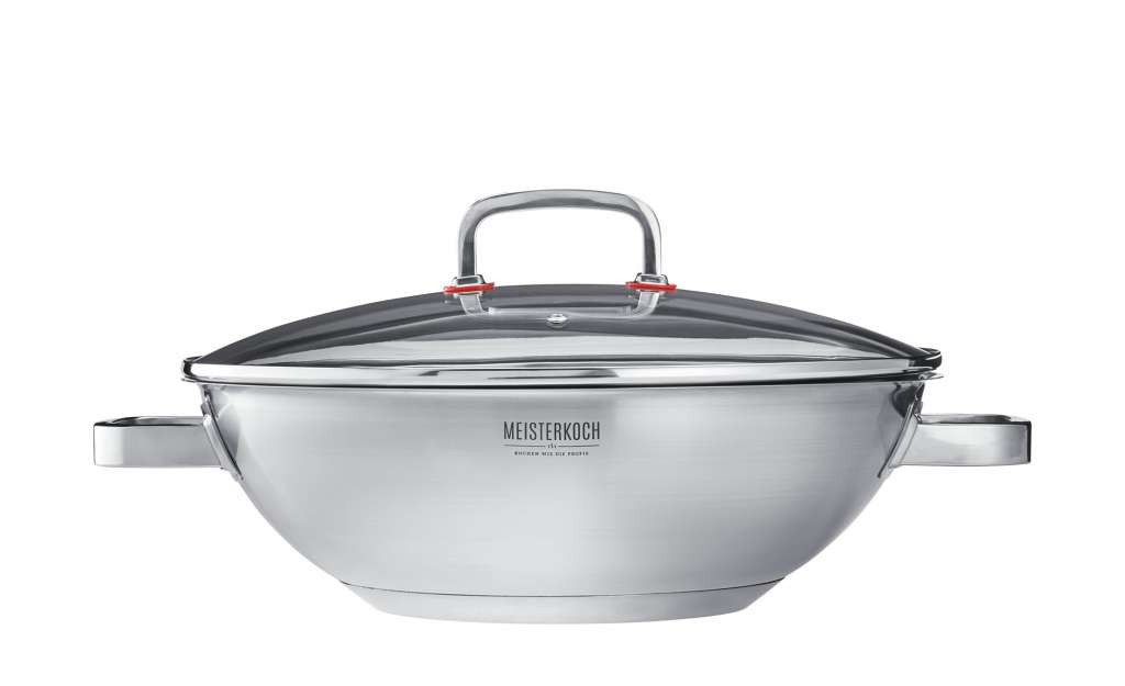 Meisterkoch Wok mit Deckel ¦ silber ¦ Edelstahl ¦ Maße (cm): H: 10 Ø: [34.0] Töpfe & Pfannen & Zubehör > Wok - Höffner