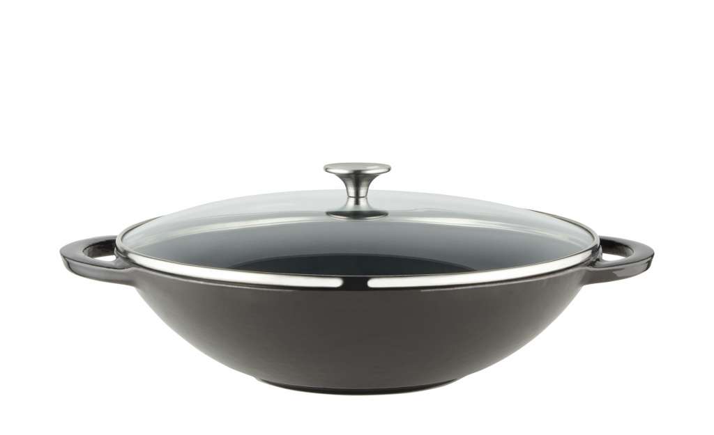 Meisterkoch Gusseisen-Wok mit Deckel ¦ schwarz ¦ Gußeisen ¦ Maße (cm): H: 10 Ø: [37.0] Töpfe & Pfannen & Zubehör > Wok - Höffner