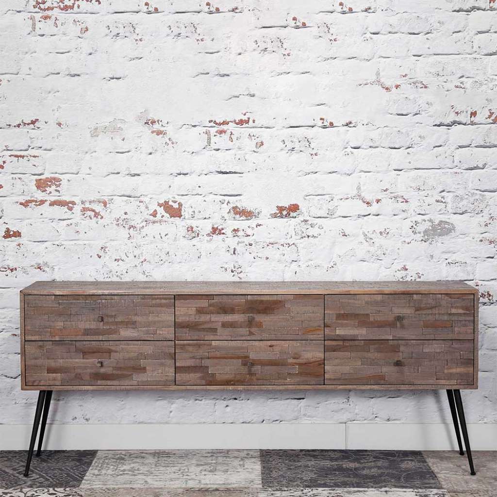 Sideboard in Holz Grey Wash sechs Schubladen
