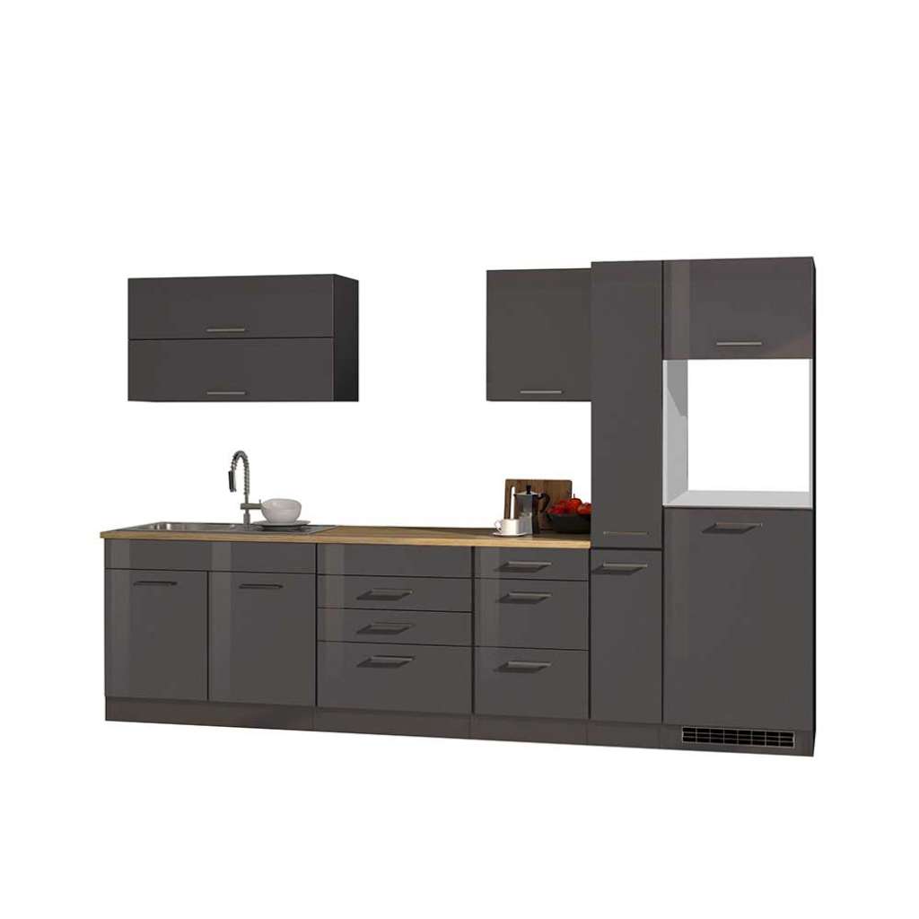 Einbauküchenzeile in Hochglanz Grau 320 cm breit (8-teilig)