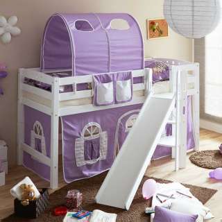 Halbhohes Bett für Mädchenzimmer Rutsche und Vorhang in Lila