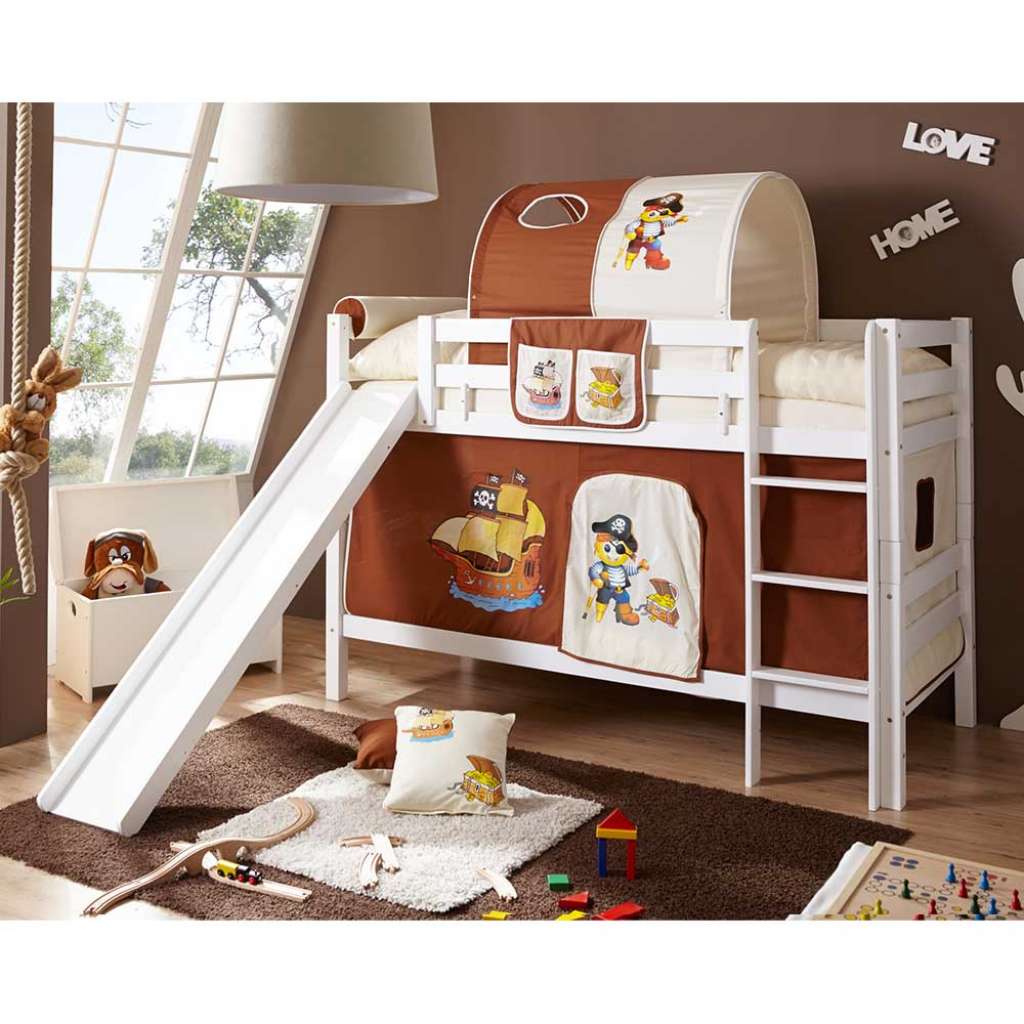 Halbhohes Spielbett im Piraten Design Rutsche und Tunnel