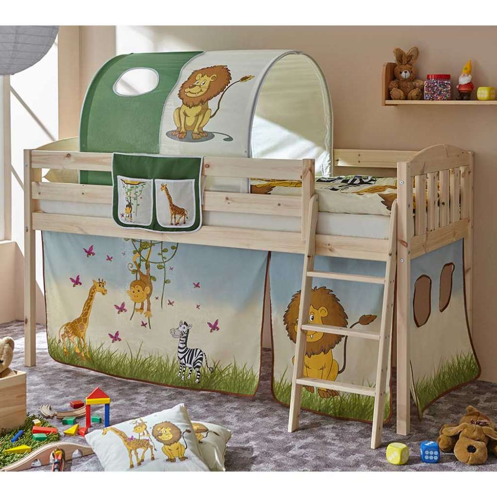 Kinderzimmer Halbhochbett aus Kiefer Massivholz Zootier Design